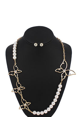 NECKLACE SET PEARL WITH CRYSTAL BUTTERFLY