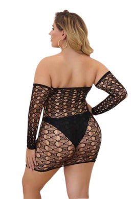 QUEEN SIZE SEXY FISHNET TUBE DRESS WITH GLOVES