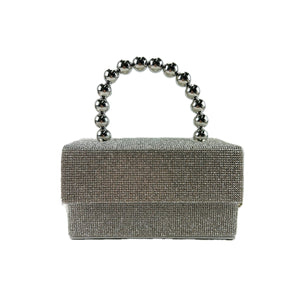 Silver Pearl Handle Full Crystal Evening Bag