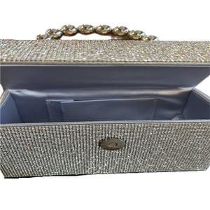 Silver Pearl Handle Full Crystal Evening Bag