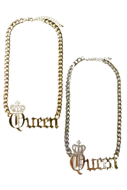 CUBAN CHAIN QUEEN PENDANT NECKLACE