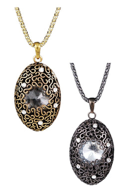 Jeweled oval pendant necklace