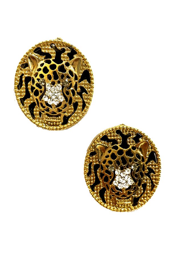Studded tiger mask round earrings