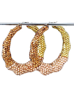 Studded three tone color bamboo hoop earrings