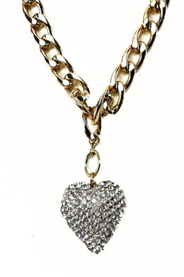 OVER SIZE RHINESTONE HEART PENDANT NECKLACE