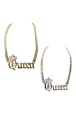 CUBAN CHAIN QUEEN PENDANT NECKLACE