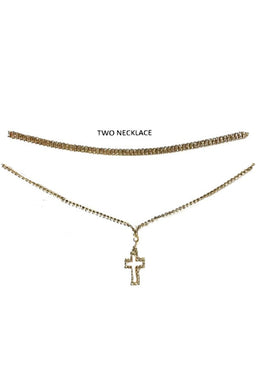 Rhinestone Cross Pendant Necklace SET