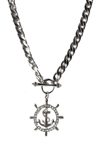 Rhinestone Studded Anchor Pendant Necklace