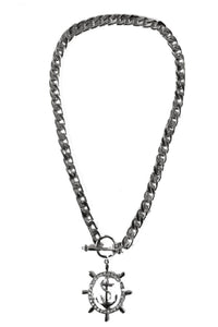 Rhinestone Studded Anchor Pendant Necklace