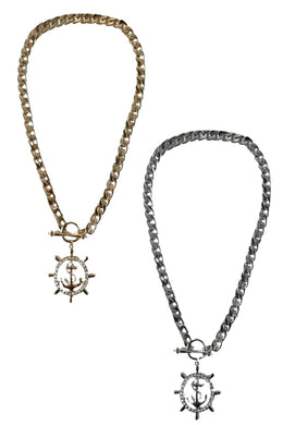 Rhinestone Studded Anchor Pendant Necklace