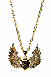 Crystal heart with wings necklace