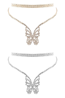 RHINESTONE CHOKER BUTTERFLY 2 NECKLACE