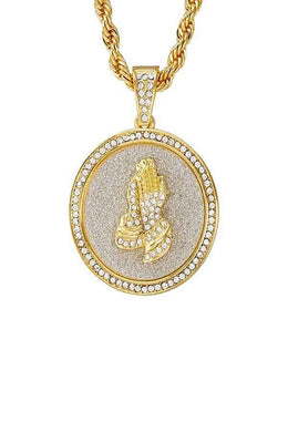 HIP HOP ICED OUT PRAYING HANDS PENDANT CHAIN