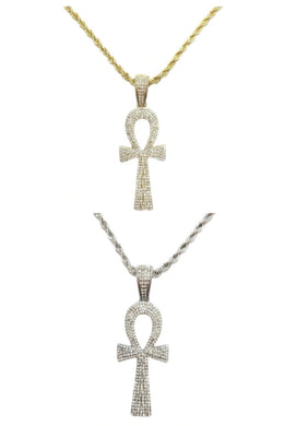 HIP HOP ICED OUT ANKH CROSS PENDANT CHAIN