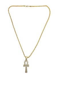 HIP HOP ICED OUT ANKH CROSS PENDANT CHAIN