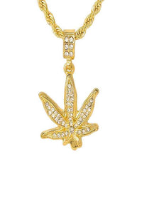 HIP HOP ICED OUT LEAF PENDANT CHAIN