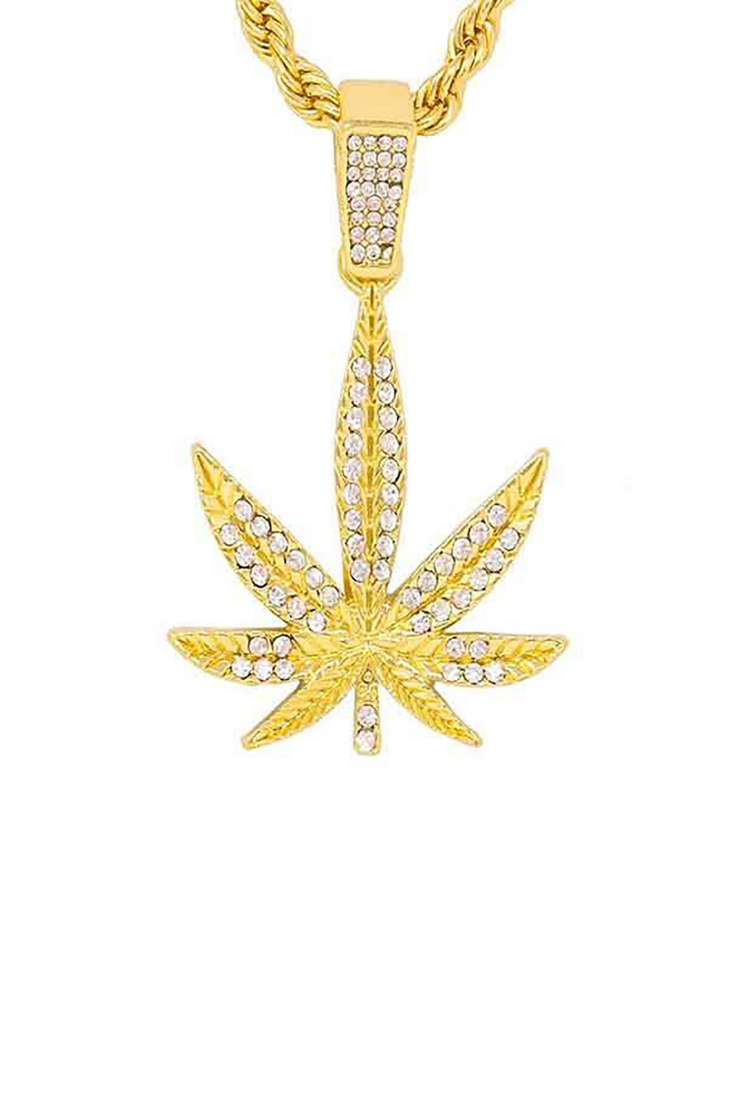 HIP HOP ICED OUT LEAF PENDANT CHAIN