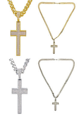 HIP HOP ICED OUT CROSS PENDANT CUBAN CHAIN