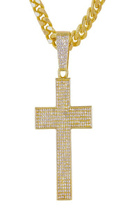 HIP HOP ICED OUT CROSS PENDANT CUBAN CHAIN