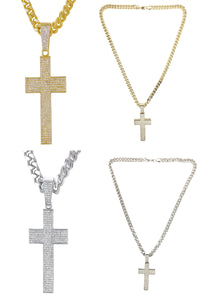 HIP HOP ICED OUT CROSS PENDANT CUBAN CHAIN