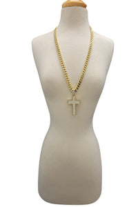 HIP HOP ICED OUT CROSS PENDANT CUBAN CHAIN