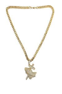 HIP HOP ICED OUT PRAYING HANDS PENDANT CUBAN CHAIN