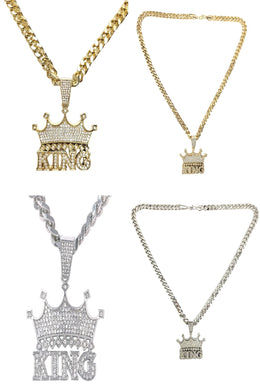 HIP HOP ICED OUT KING PENDANT CUBAN CHAIN