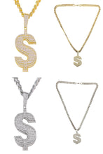 Load image into Gallery viewer, HIP HOP ICED OUT DOLLAR PENDANT CUBAN CHAIN