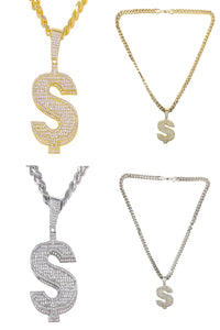 HIP HOP ICED OUT DOLLAR PENDANT CUBAN CHAIN