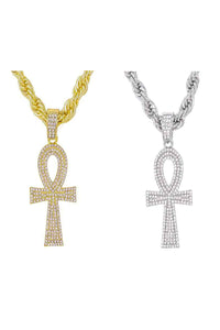 HIP HOP ICED OUT ANKH CROSS PENDANT ROPE CHAIN