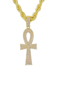 HIP HOP ICED OUT ANKH CROSS PENDANT ROPE CHAIN