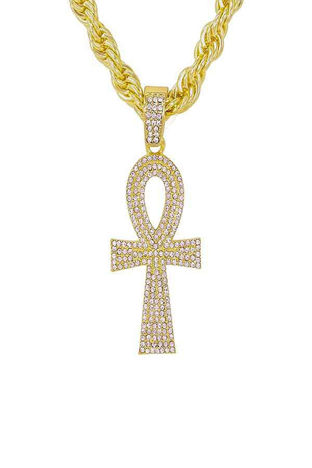 HIP HOP ICED OUT ANKH CROSS PENDANT ROPE CHAIN