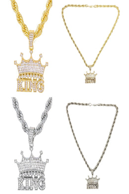 HIP HOP ICED OUT KING PENDANT ROPE CHAIN