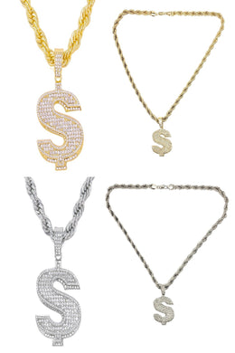 HIP HOP ICED OUT DOLLAR PENDANT ROPE CHAIN