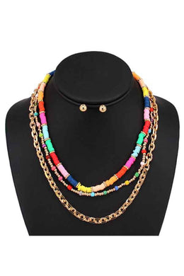 GOLD MULTI 3 LINE LAYERS NECKLACE SET