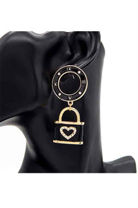 EEOXY ROMAN STUD 3D LOCK CHARM DANGLING EARRING