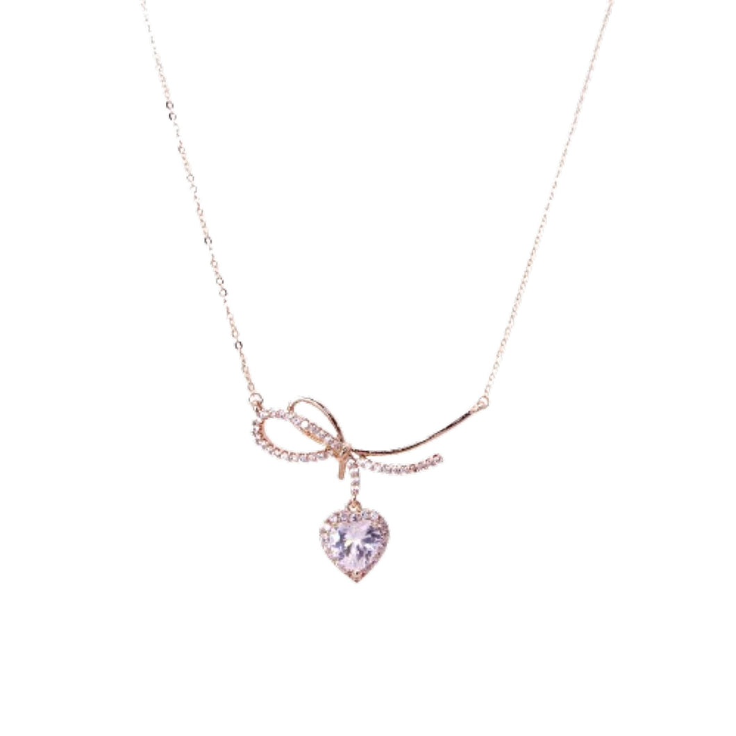 Bow Heart Dangle Necklace