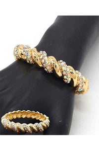 RHINESTONE CABLE SWIVEL PATTERN HINGED BANGLE