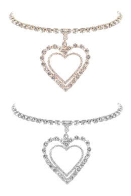 Rhinestone double heart  collar Necklace