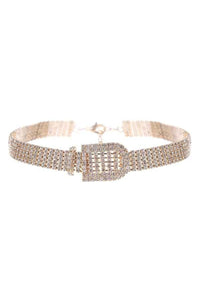 Buckle Shape  Rhinestone Covered Choker Necklace.