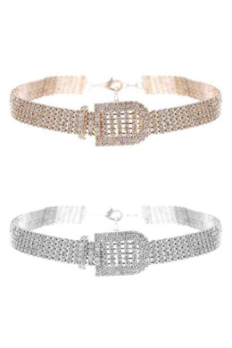 Buckle Shape  Rhinestone Covered Choker Necklace.