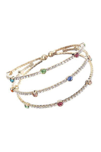 Rhinestone Station 3 Row Wire Bracelet