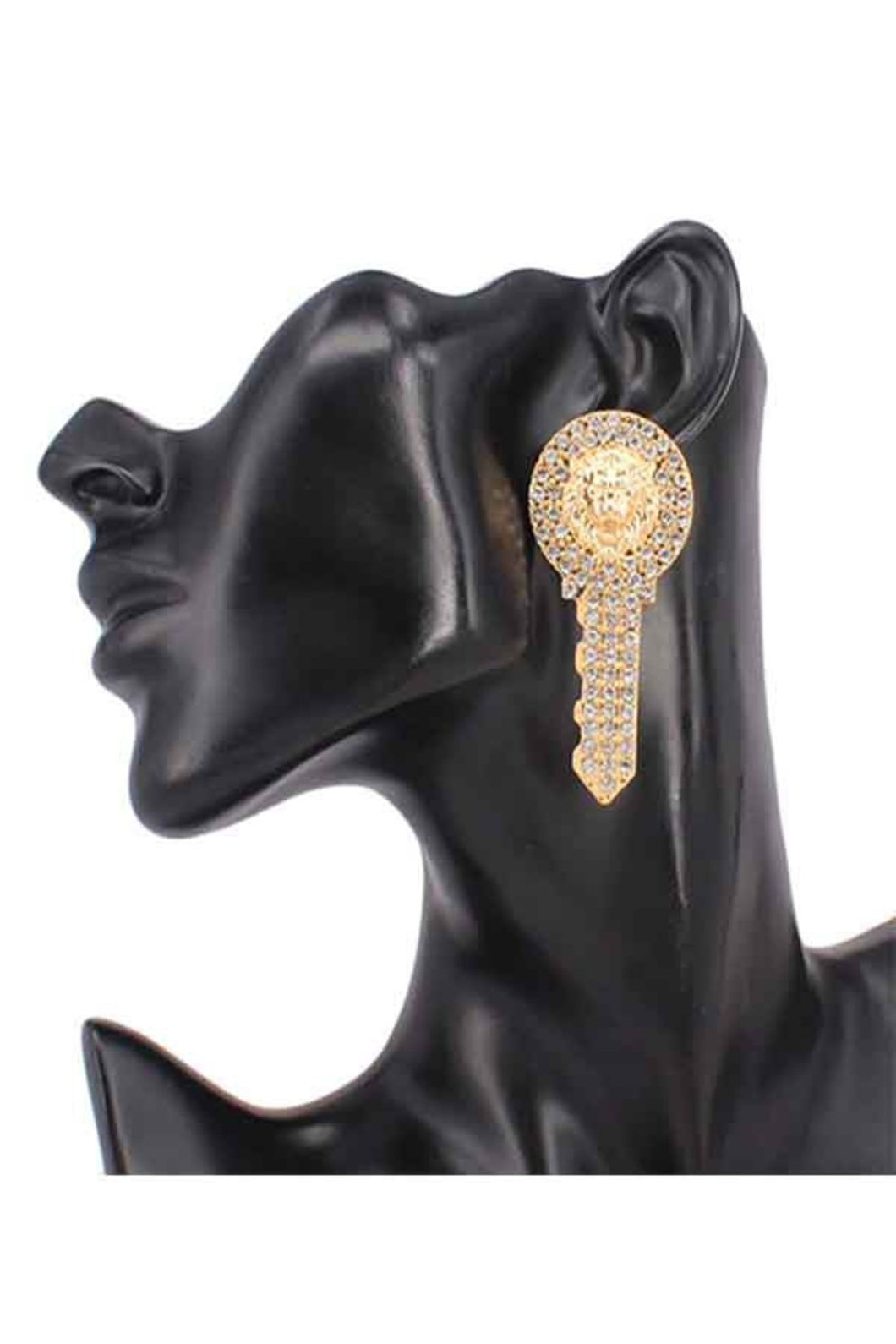 RHINESTONE KEY LION DANGLE EARRING