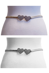 OUBLE RHINESTONE HEART BUCKLE STRETCH BELT