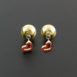FRONT CRYSTAL HEART BACK BEAD POST EARRING