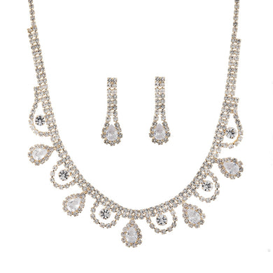 Rhinestone Pearl Multi Ribbon Tassel  Necklace SET