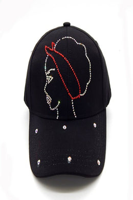 POLYESTER WITH RHINESTONE AFRO BALL CAP