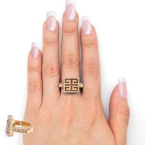 SQUARE GREEK KEY RHINESTONE STRETCH RING