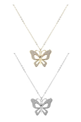 CUBIC ZIRCONIA HOLLOW BUTTERFLY NECKLACE