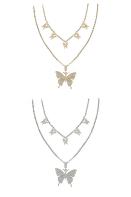 RHINESTONE BUTTERFLY 2 NECKLACE